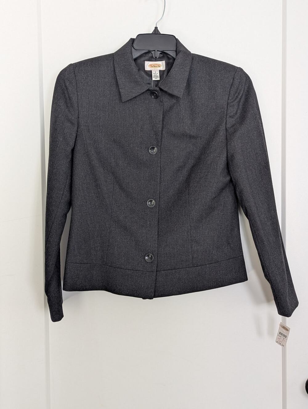 Talbots Womens Blazer Jacket Sz 4 Charcoal Gray 100% Wool USA Made Workwear